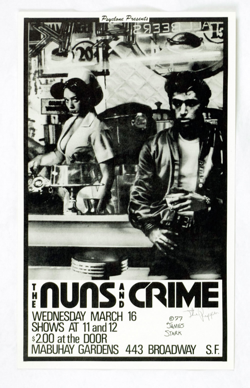 Crime Early American Punk Band Poster 1977 March 16 Mabuhay Gardens Ron Greco Signed