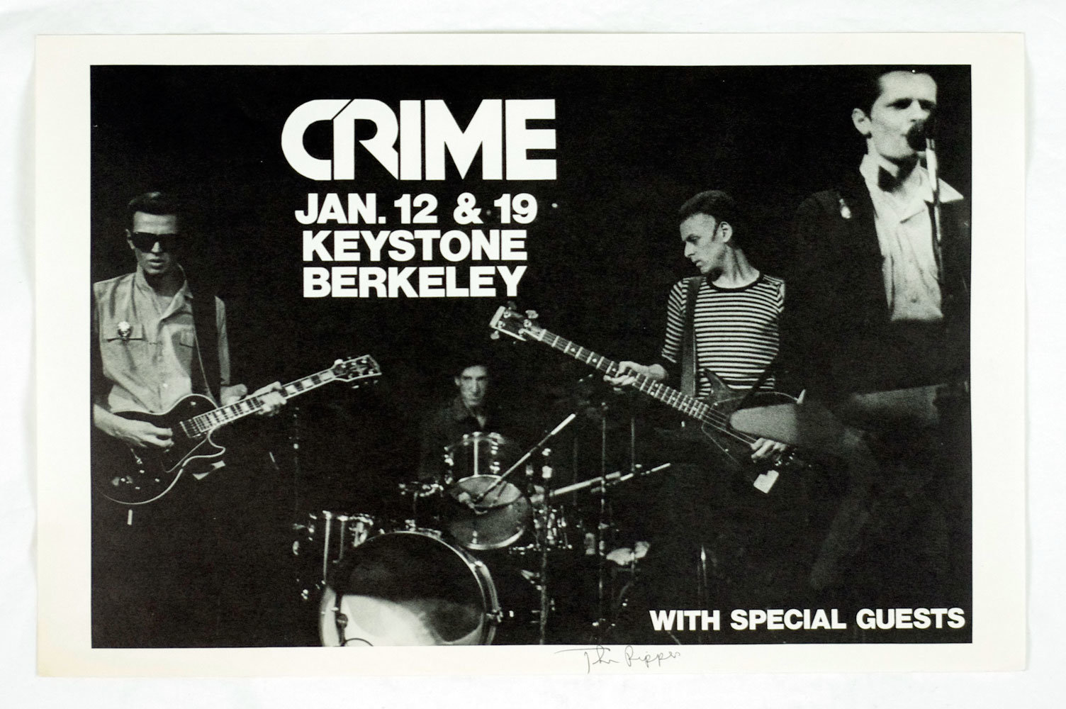 Crime Early American Punk Band Poster 1979 January 12 Keystone Berkeley Ron Greco Signed