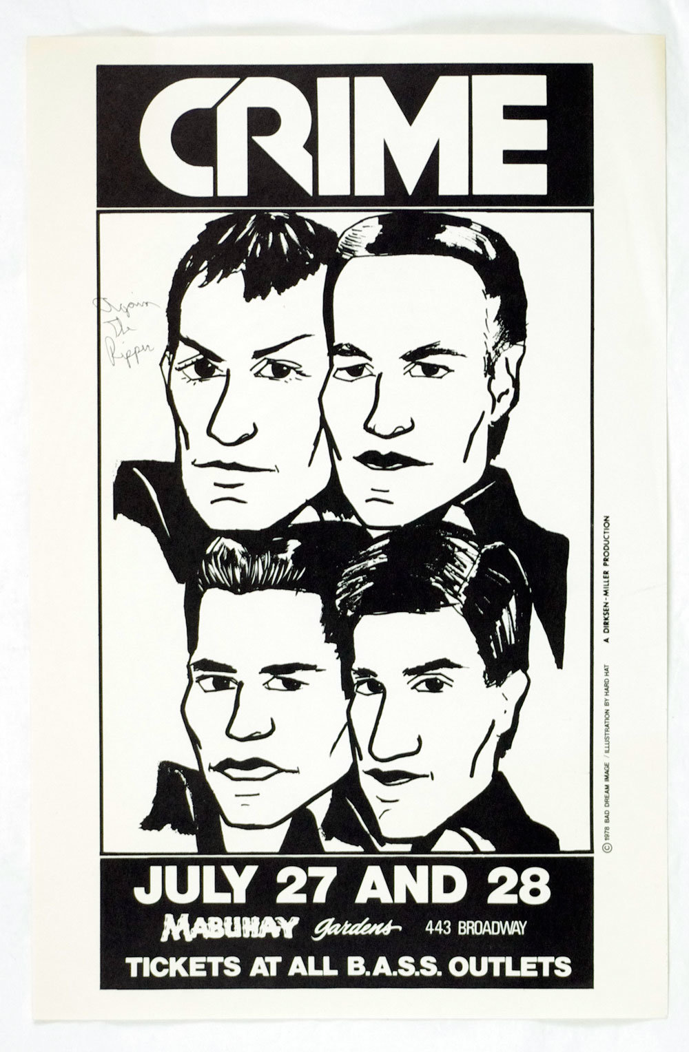 Crime Early American Punk Band Poster 1978 July 27 Mabuhay Gardens Ron Greco Signed