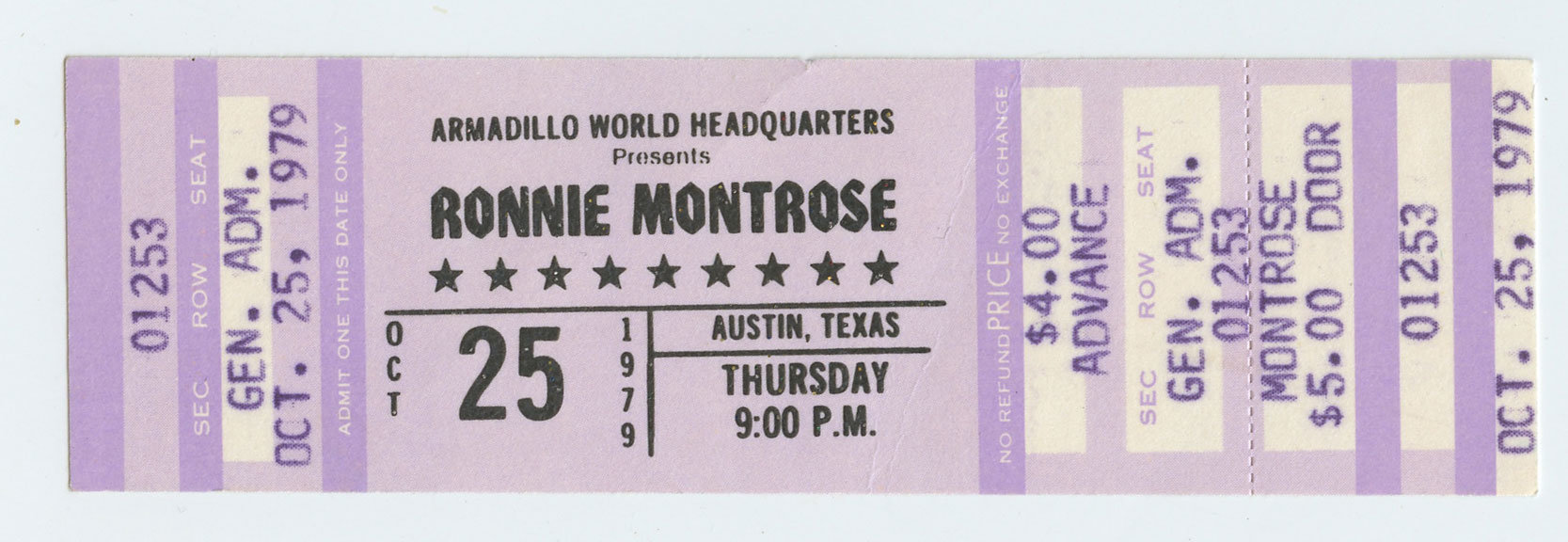 Ronnie Montrose Vintage Ticket 1979 Oct 25 Austin TX 