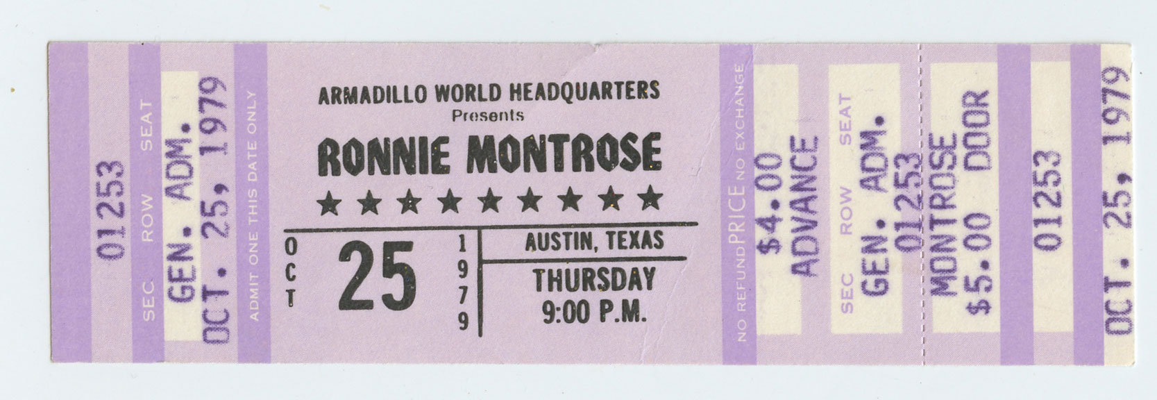 Ronnie Montrose Ticket Vintage 1979 Oct 25 Austin TX 