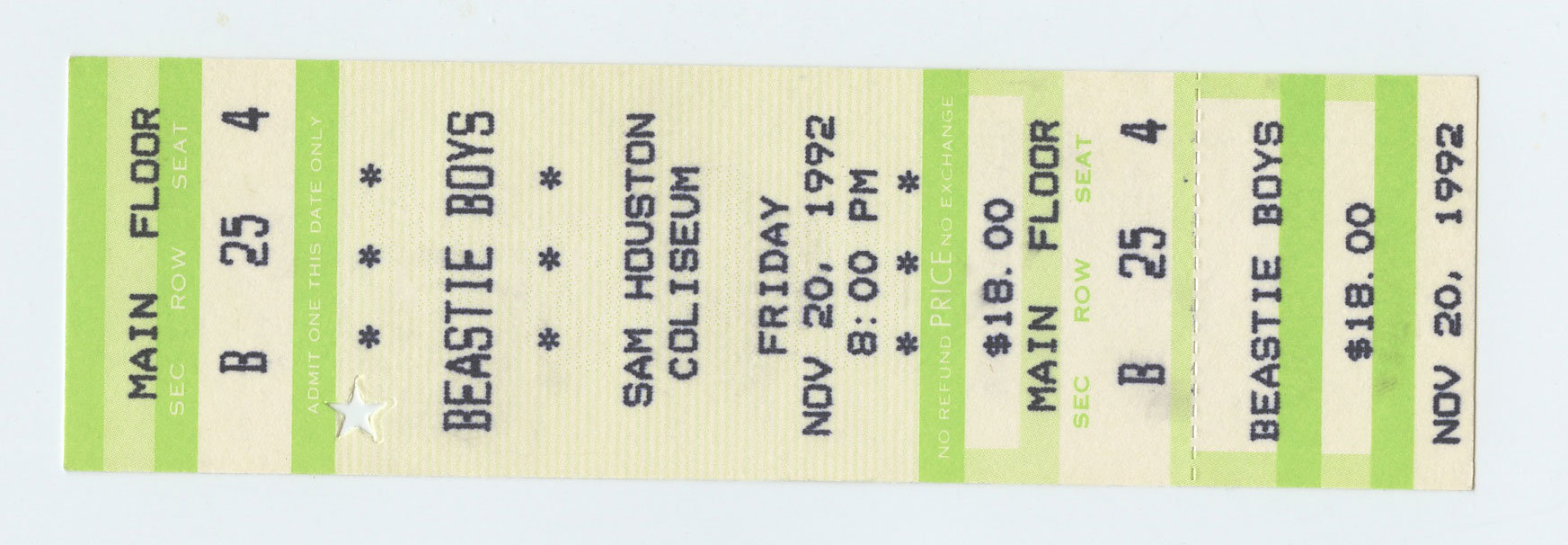 Beastie Boys Vintage Ticket 1992 Nov 20 Sam Houston Coliseum  