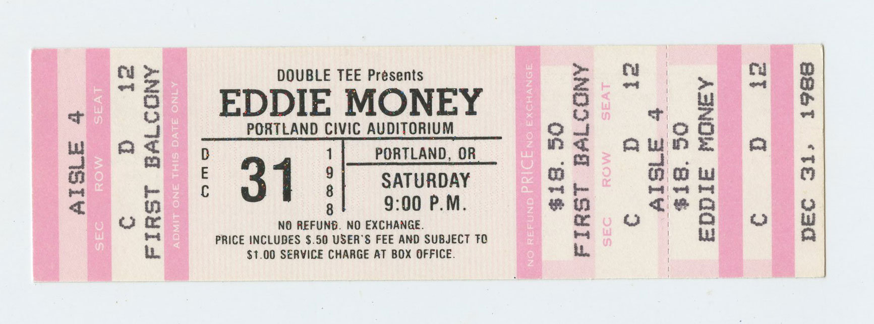 Eddie Money Ticket Vintage 1988 Dec 31 Starry Night Portland 
