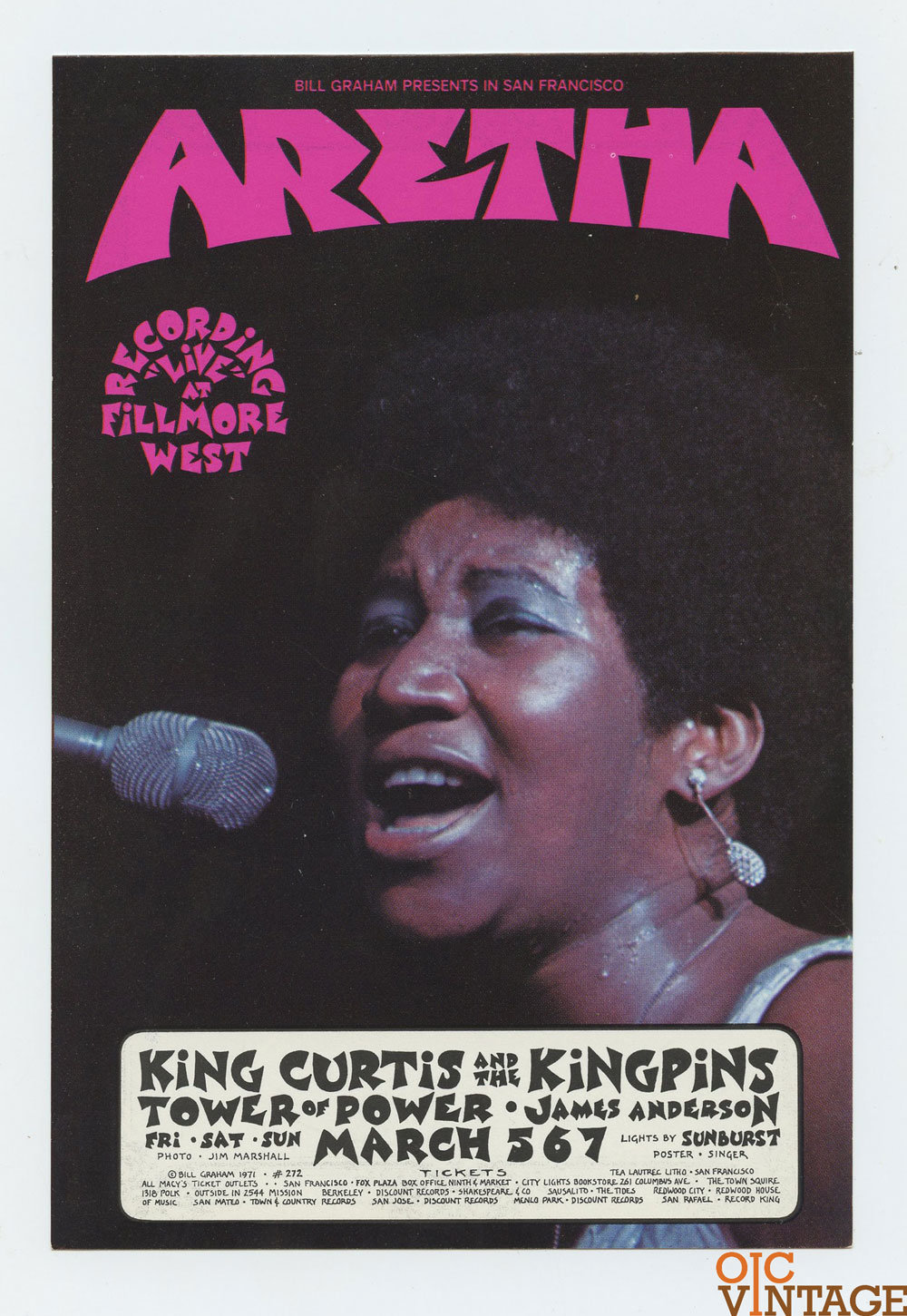 BG 272 Postcard Ad Back Aretha Fraklin Tower of Power 1971 Mar 5