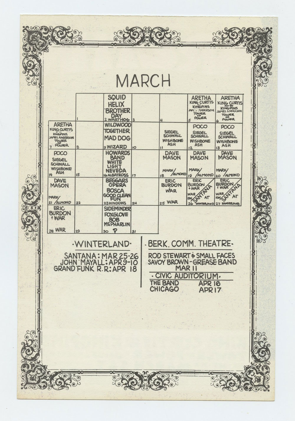 BG 272 Postcard Ad Back Aretha Fraklin Tower of Power 1971 Mar 5