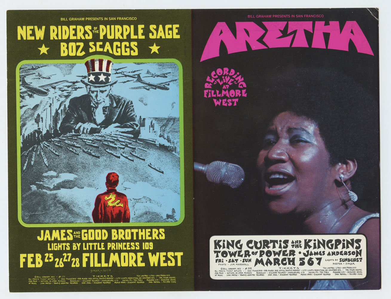 BG 271 BG 272 Postcard Double Boz Scaggs Aretha Franklin 1971 Feb 25 