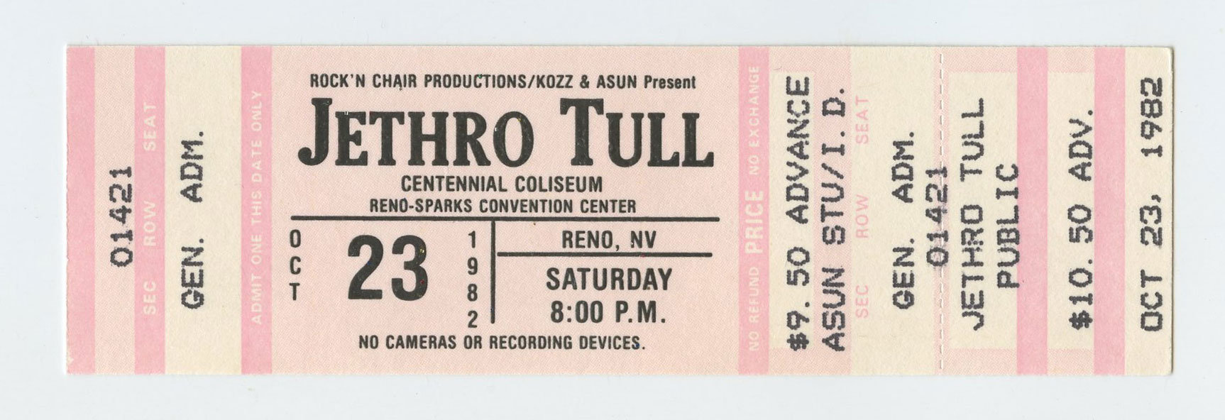 Jethro Tull Ticket Vintage 1982 Oct 23 Reno NV 