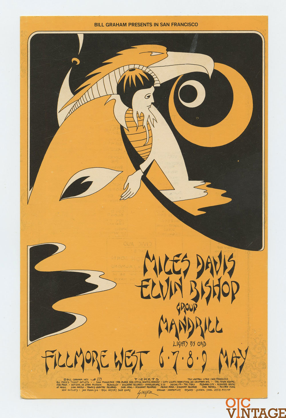 BG 279 Postcard Ad Back Miles Davis Elvin Bishop 1971 May 6