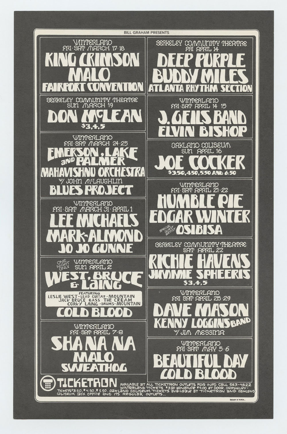 Bill Graham Presents Handbill 1972 March King Crimson Deep Purple Buddy Miles