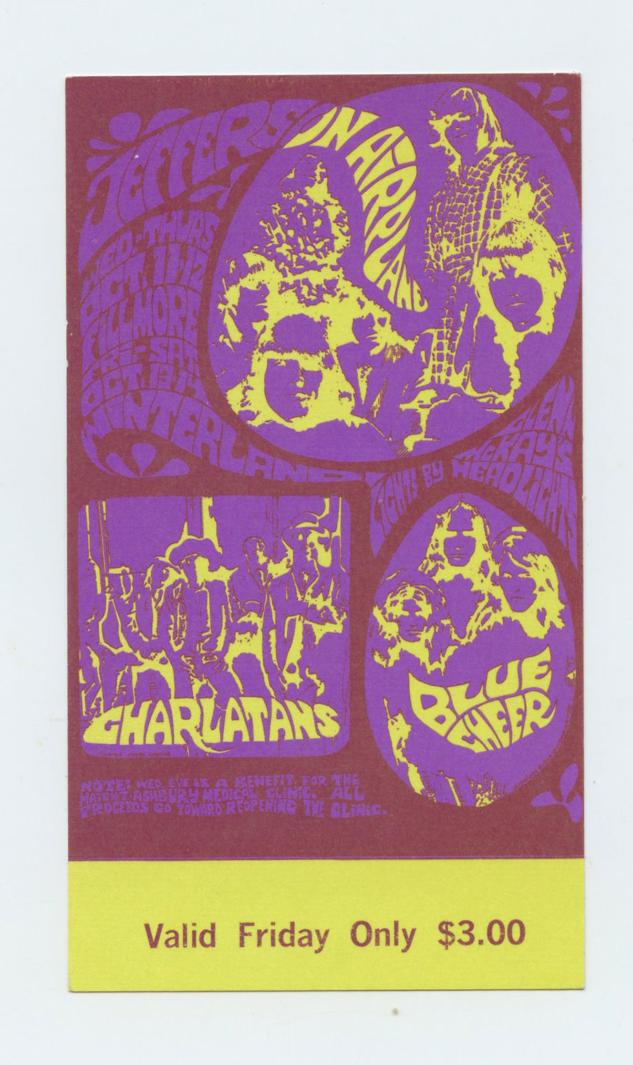 BG  88 Ticket Jefferson Airplane Charlatans Blue Cheer 1967 Oct 11