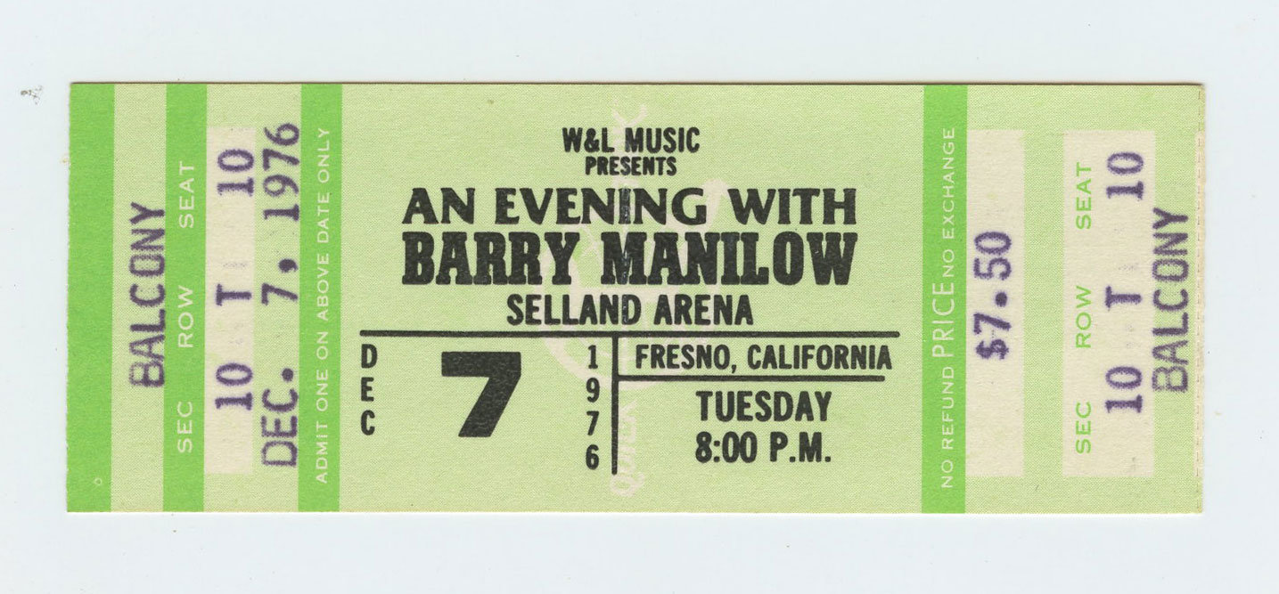 Barry Manilow Ticket Vintage 1976 Dec 7 Selland Arena Fresno Ca  