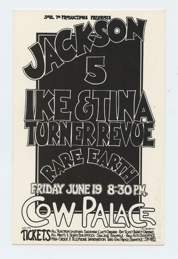 Jackson 5 Handbill Ike & Tina Turner 1970 Jun Cow Palace Mark T Behrens signed