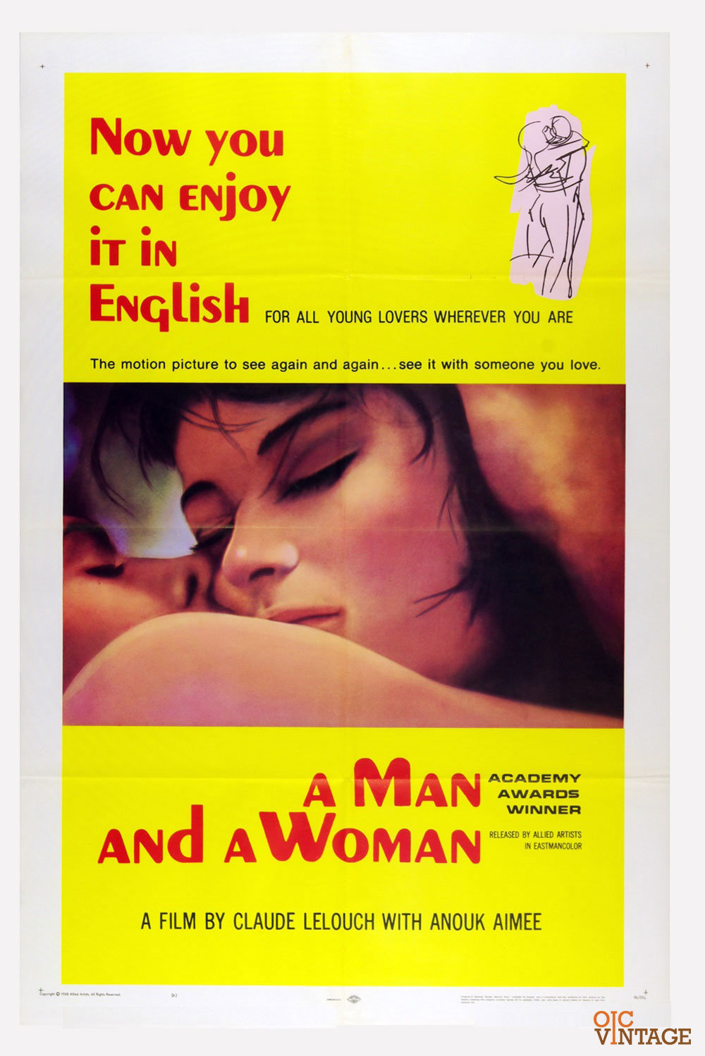 A Man and A Woman Poster Movie Original Vintage 1966 Anouk Aimee