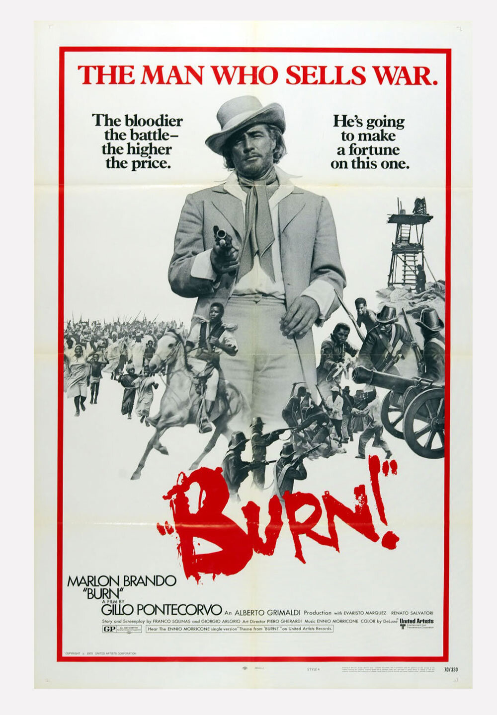 BURN! Poster Movie Original Vintage 1970 Marlon Brando 27 x 41 