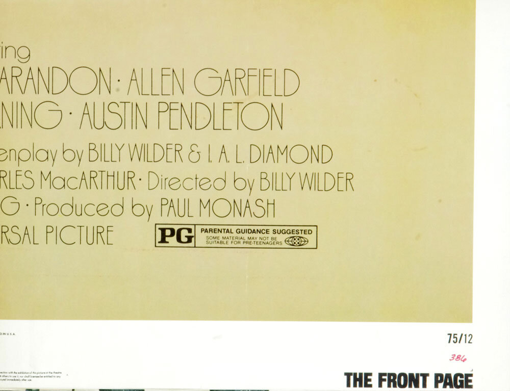 The Front Page Poster Movie Original Vintage 1974 Jack Lemmon Walter Matthau