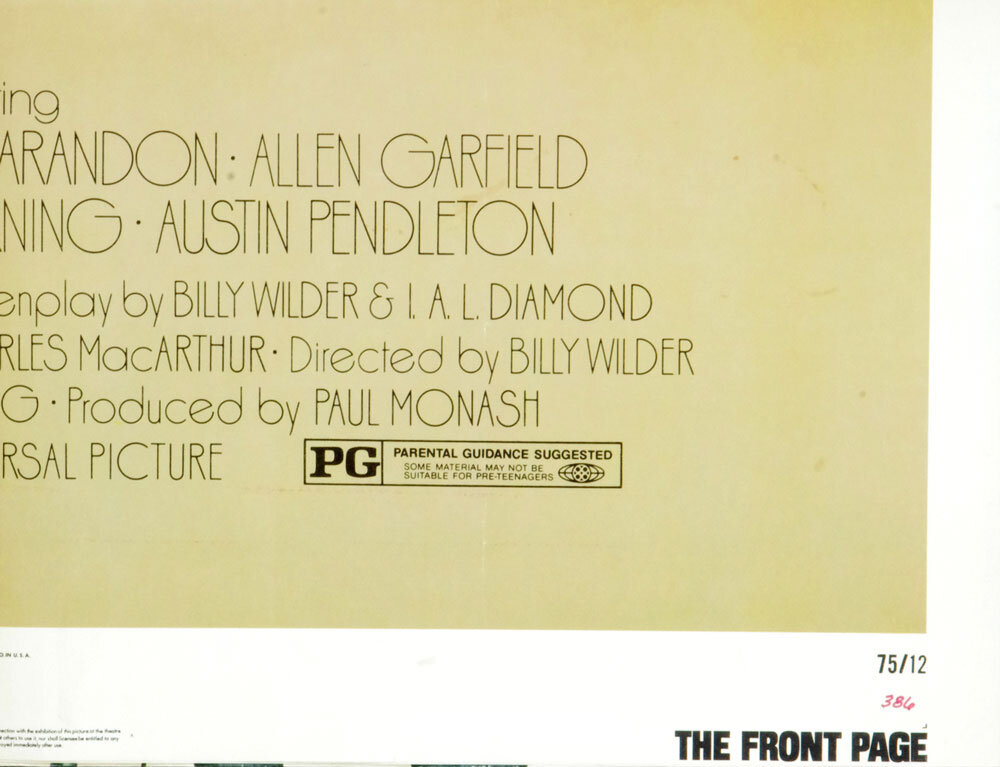 The Front Page Movie Poster Original Vintage 1974 Jack Lemmon Walter Matthau