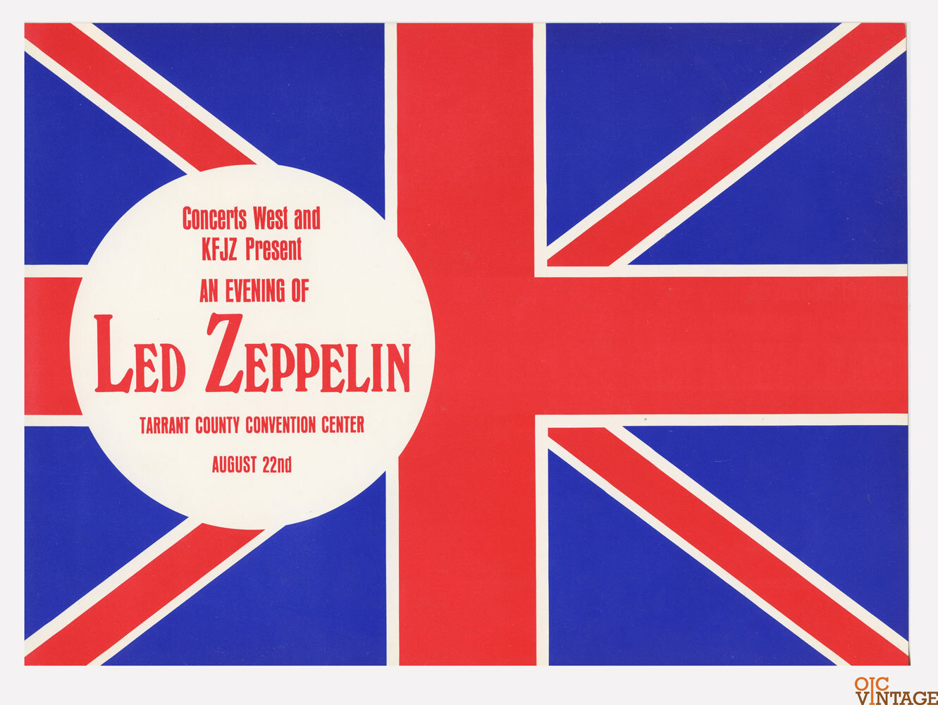 Led Zeppelin Handbill North American Tour Summer 1970 Aug 22 Fort Worth TX