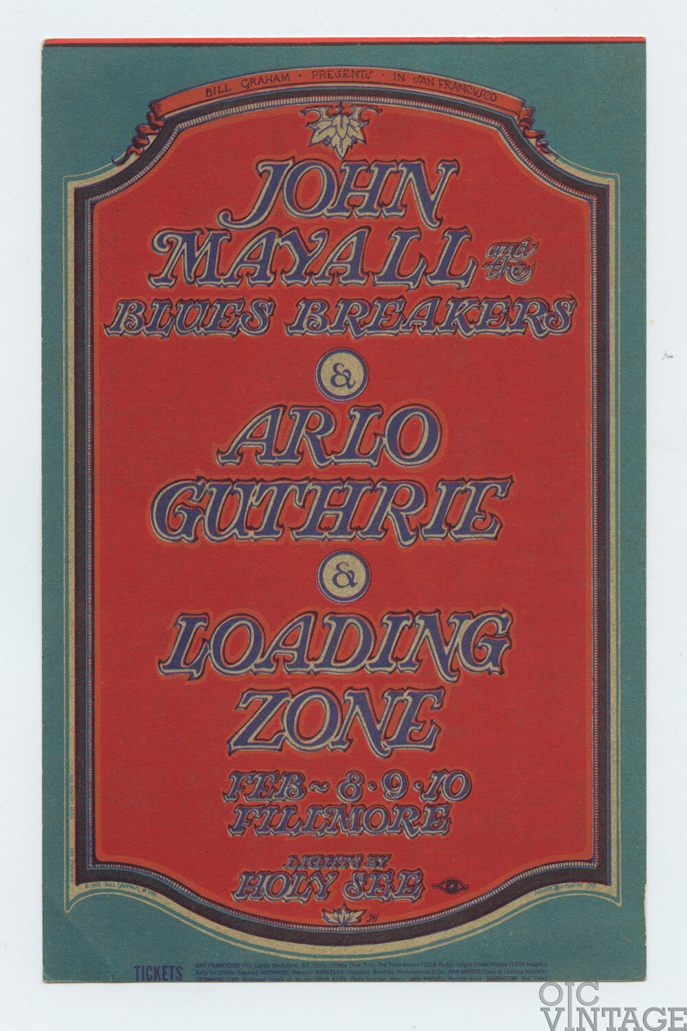 BG 106 Postcard John Mayall Arlo Guthrie Loading Zone 1968 Feb 8