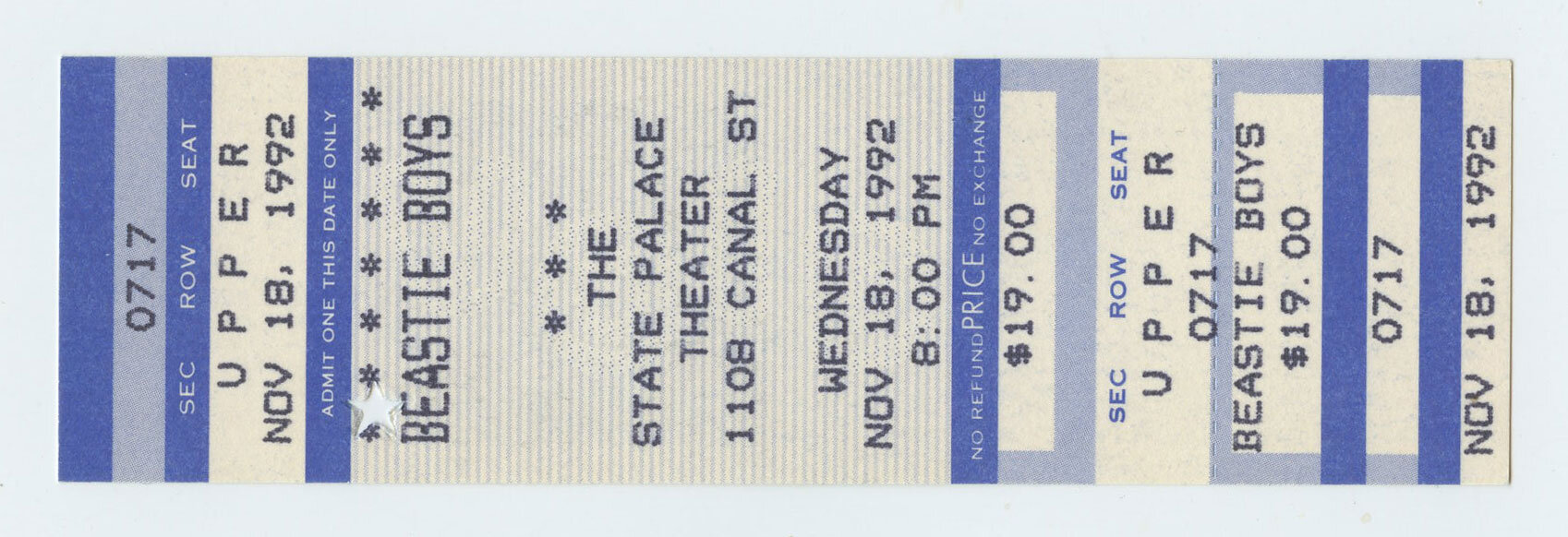 Beastie Boys Ticket Vintage 1992 Nov 18 The State Palace New Orleans