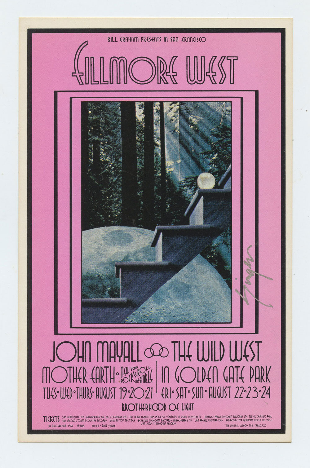 BG 188 Postcard Ad Back John Mayall 1969 Aug 19 David Singer signed