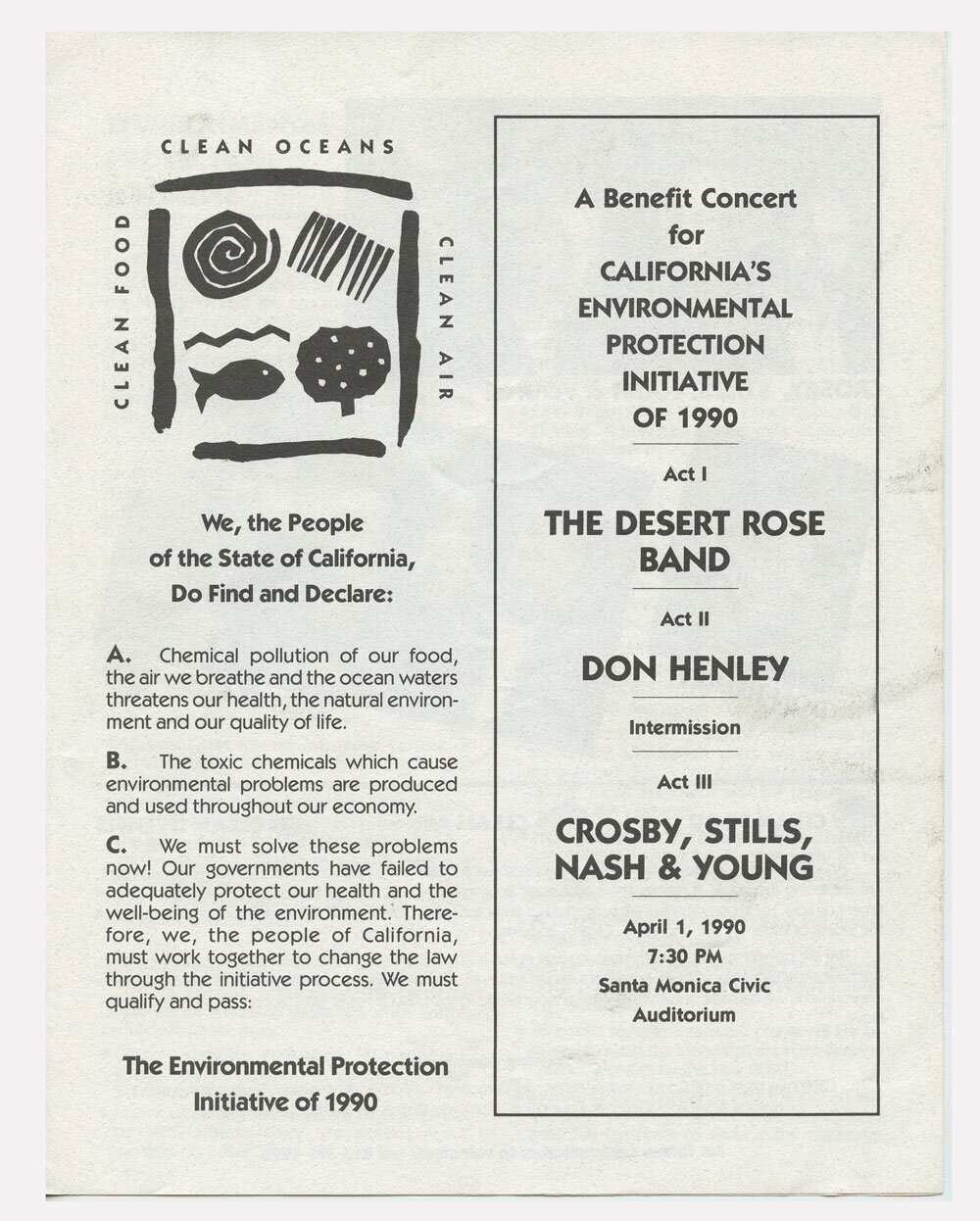 Crosby Stills Nash & Young w/ Don Henley Jane Fonda 1990 Environmental Protection Benefit Program