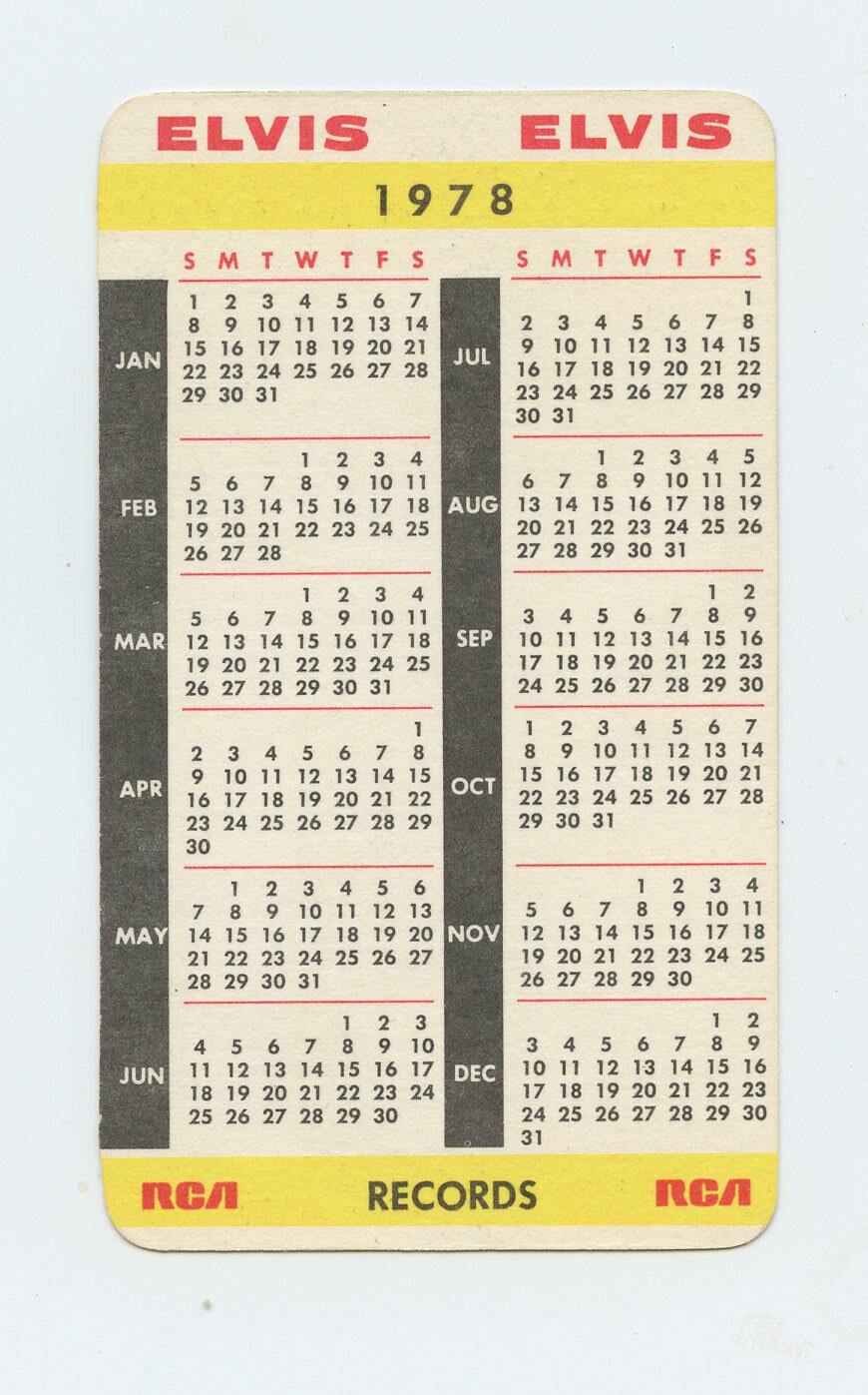 Elvis Presley 1978 Calendar Card Vintage
