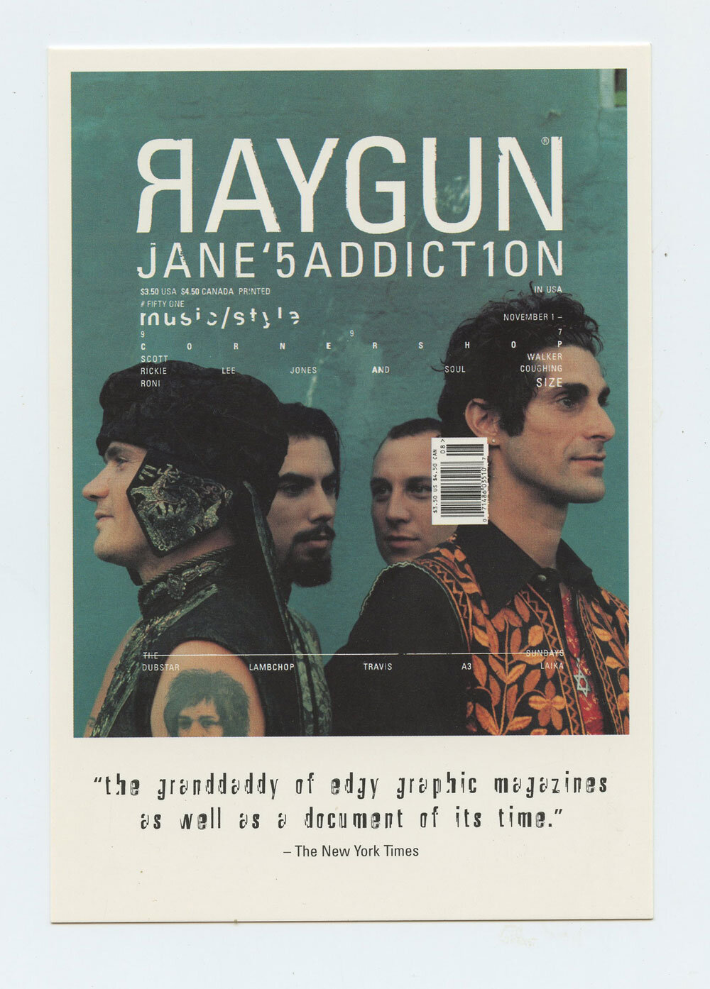 Jane's Addiction Postcard Raygun Magazine Subscription promotion