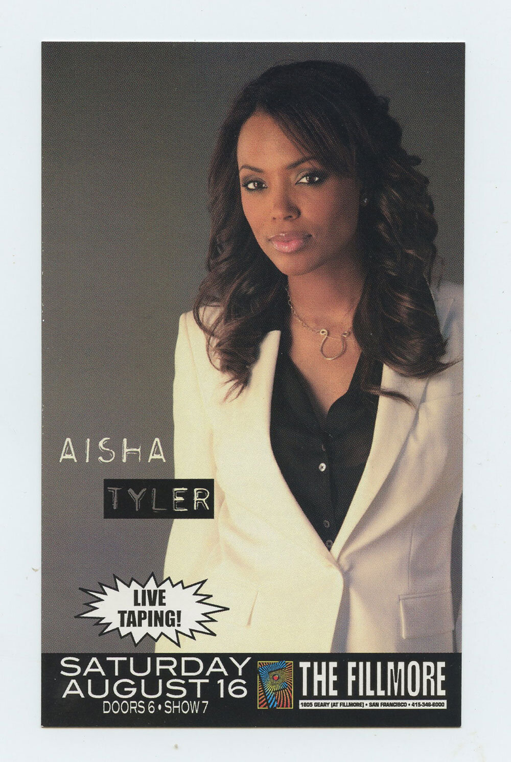 Aisha Tyler Handbill 2008 Aug 16 The Fillmore San Francisco