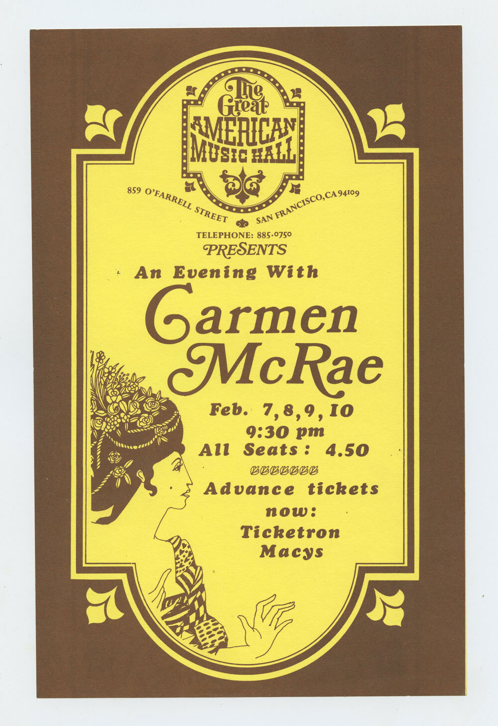 Carmen McRae Handbill 1974 Feb 7 The Great American Music Hall