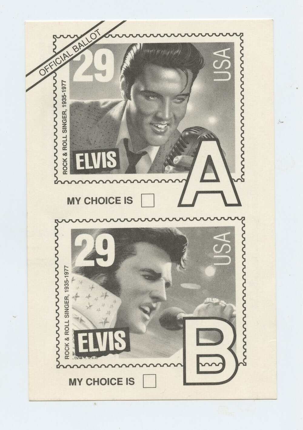 Elvis Presley Postcard 1992 Official Ballot USPS Postage Stamp Elvis Poll