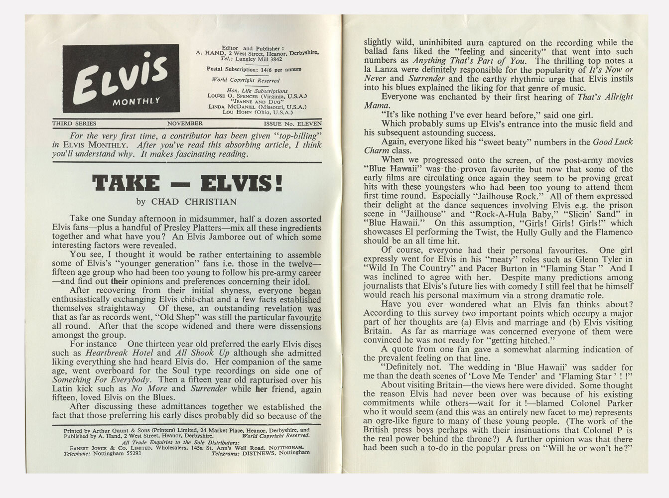 Elvis Monthly Magazine 1962 No. 11