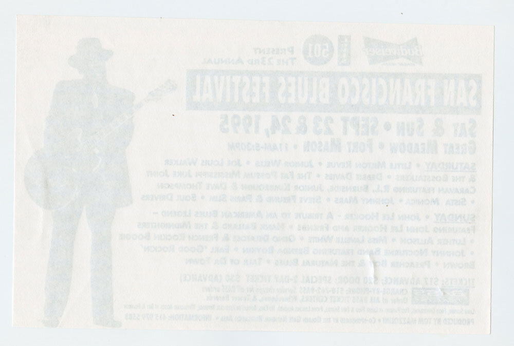 San Francisco Blues Festival Handbill 1995 Sep 23 Fort Mason 22nd Annual