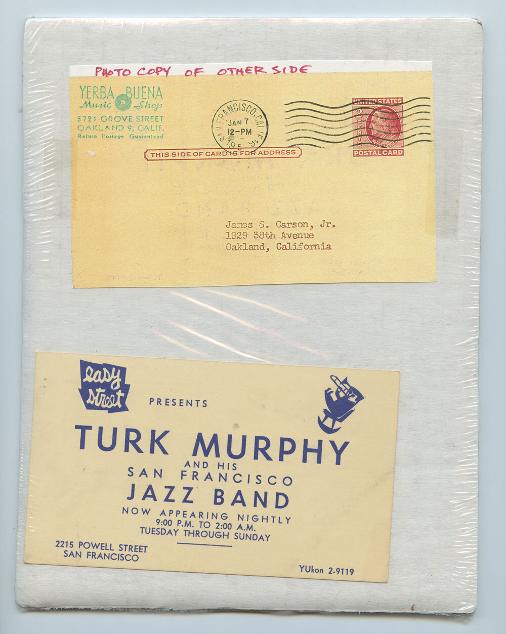 Turk Murphy Postcard 1959 Jan East Street Night Club San Francisco 