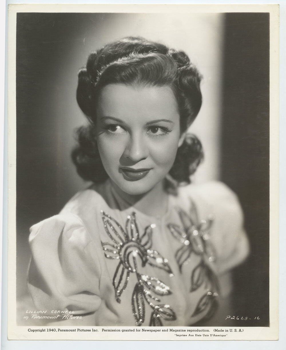 Lillian Cornell Photo 1940 Paramount Pictures Publicity Portrait Original Vintage