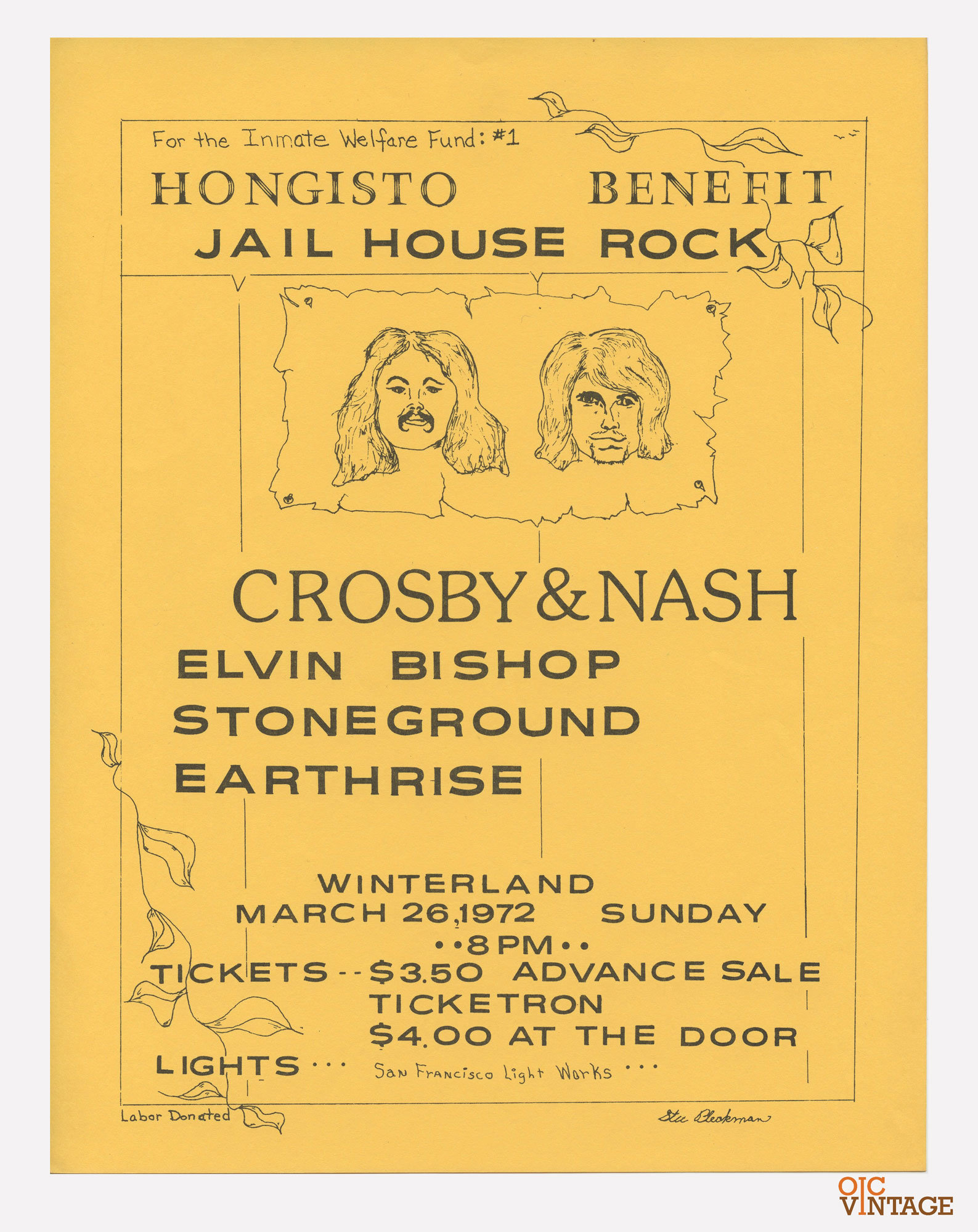 Crosby & Nash Handbill w/ Elvin Bishop Stoneground Earthrise 1972 Winterland