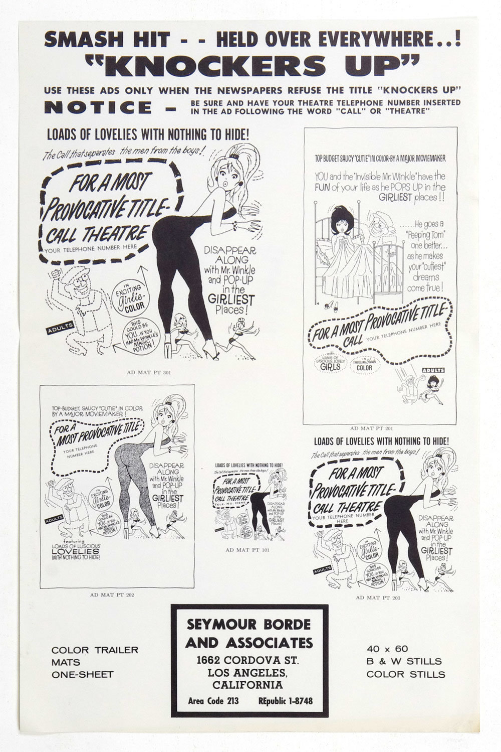 Knockers Up Movie Ad Mat Sheet 1963