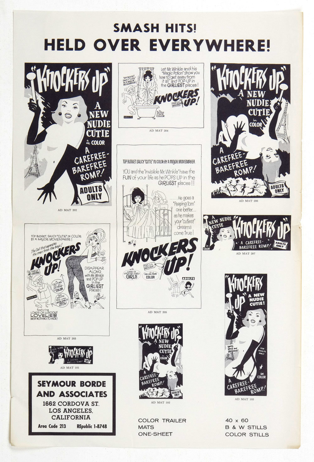 Knockers Up Movie Ad Mat Sheet 1963 