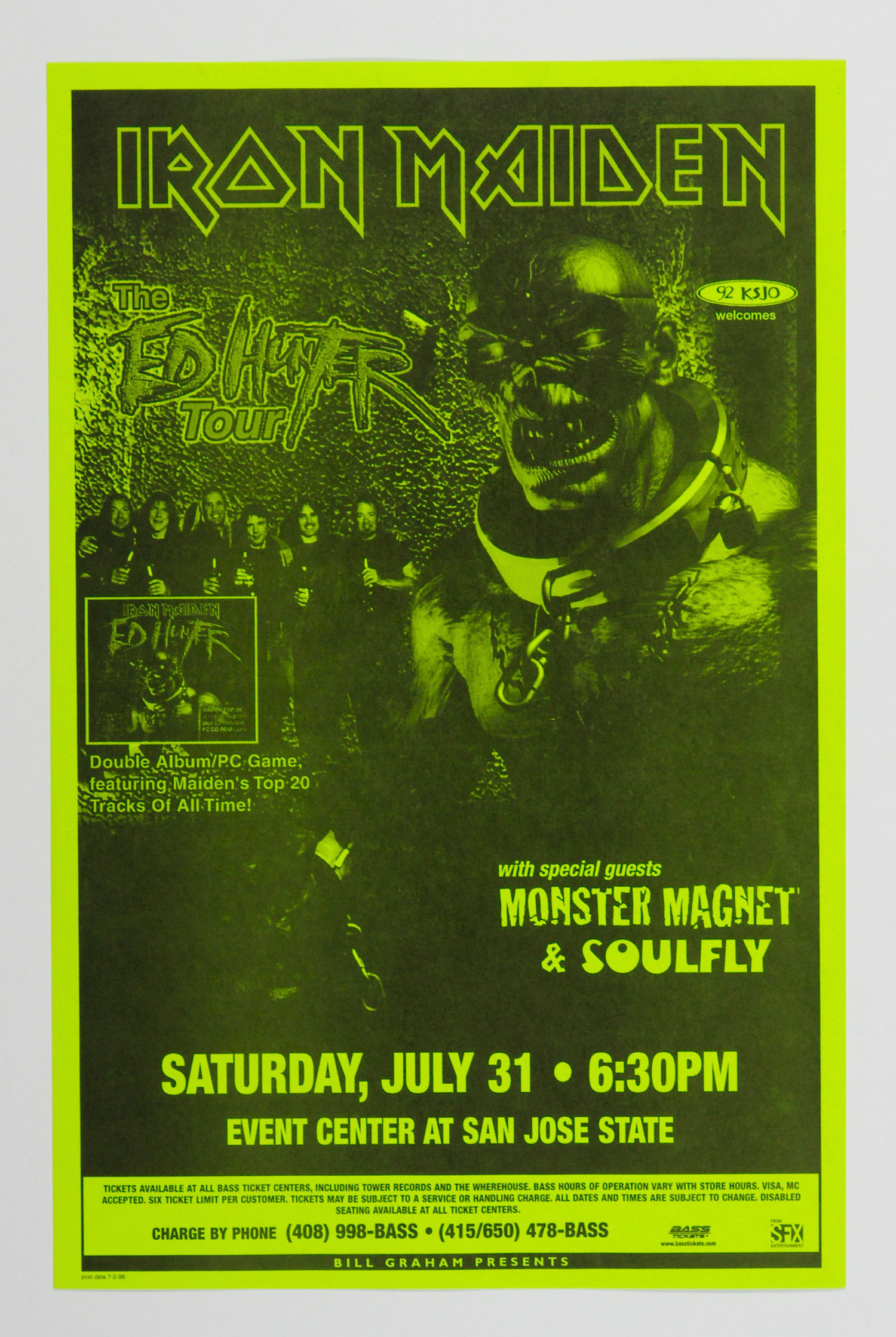 Iron Maiden Poster 1998 Jul 31 Event Center San Jose