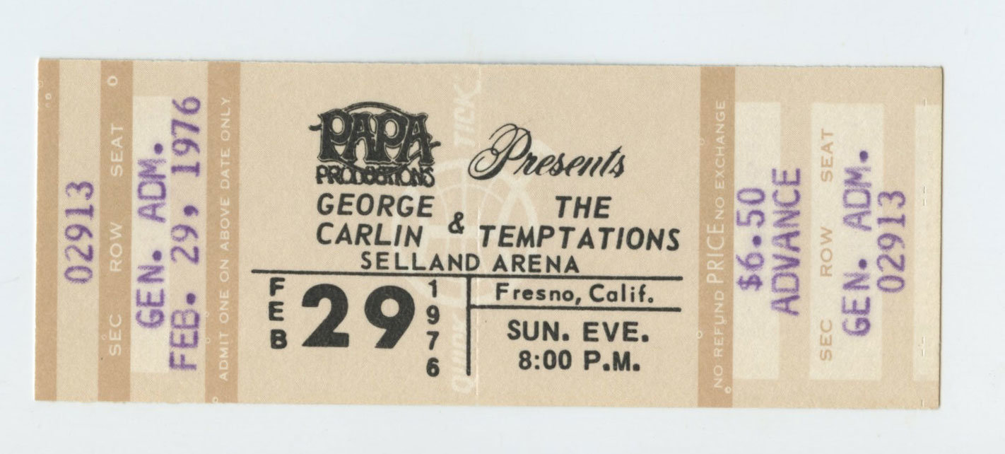 George Carlin Vintage Ticket 1976 Feb 29 Fresno  