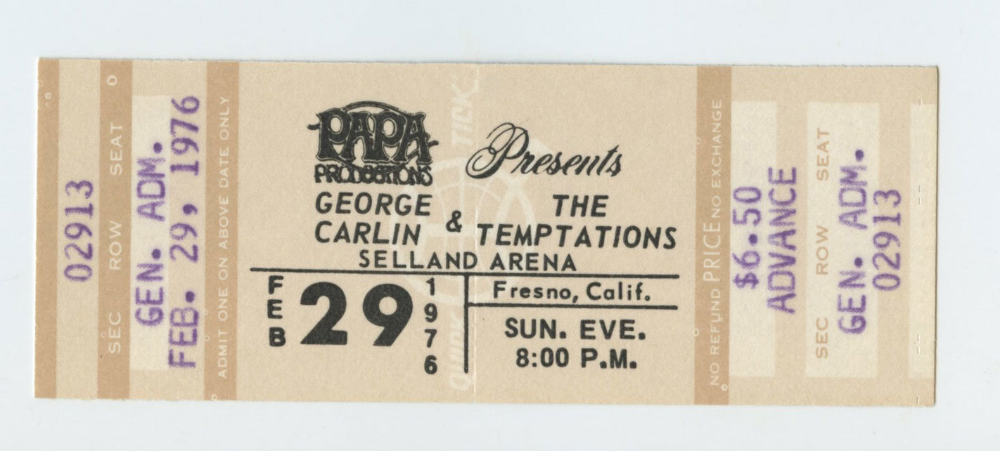 George Carlin Ticket Vintage 1976 Feb 29 Fresno  