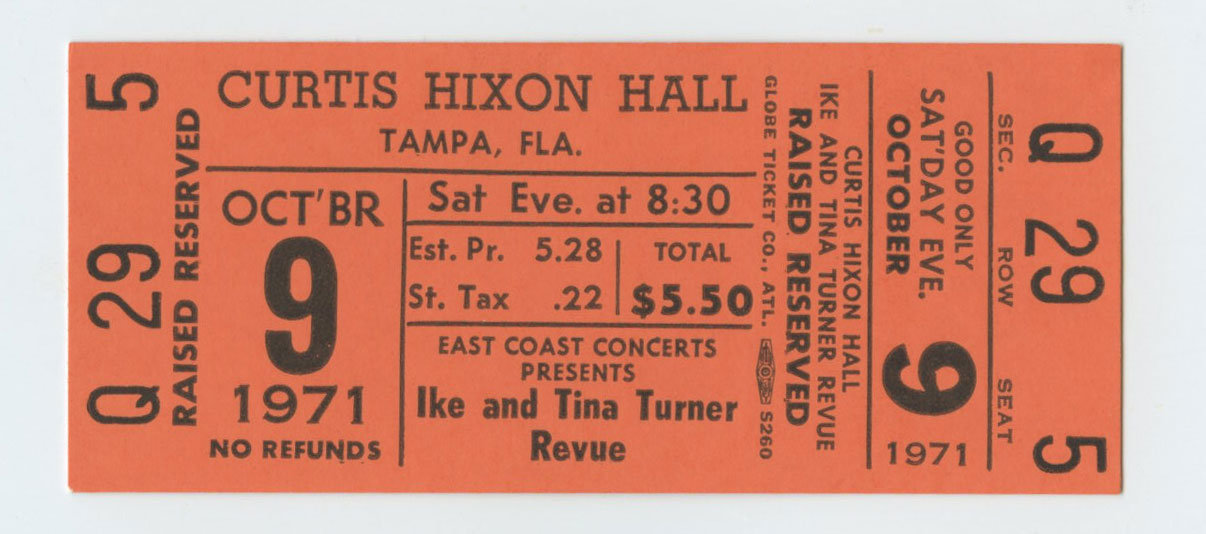 Ike & Tina Turner Ticket Vintage 1971 Oct 9 Tampa FL 