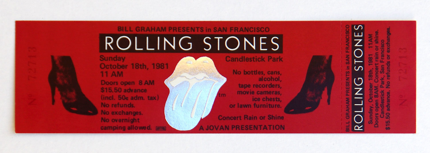The Rolling Stones Vintage Ticket 1981 Oct 17 Tattoo You Tour Candlestick Park SF 