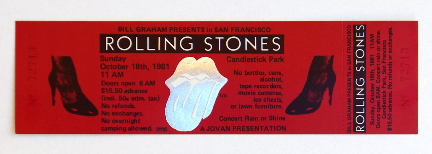 The Rolling Stones Ticket Vintage 1981 Oct 17 Tattoo You Tour San Francisco