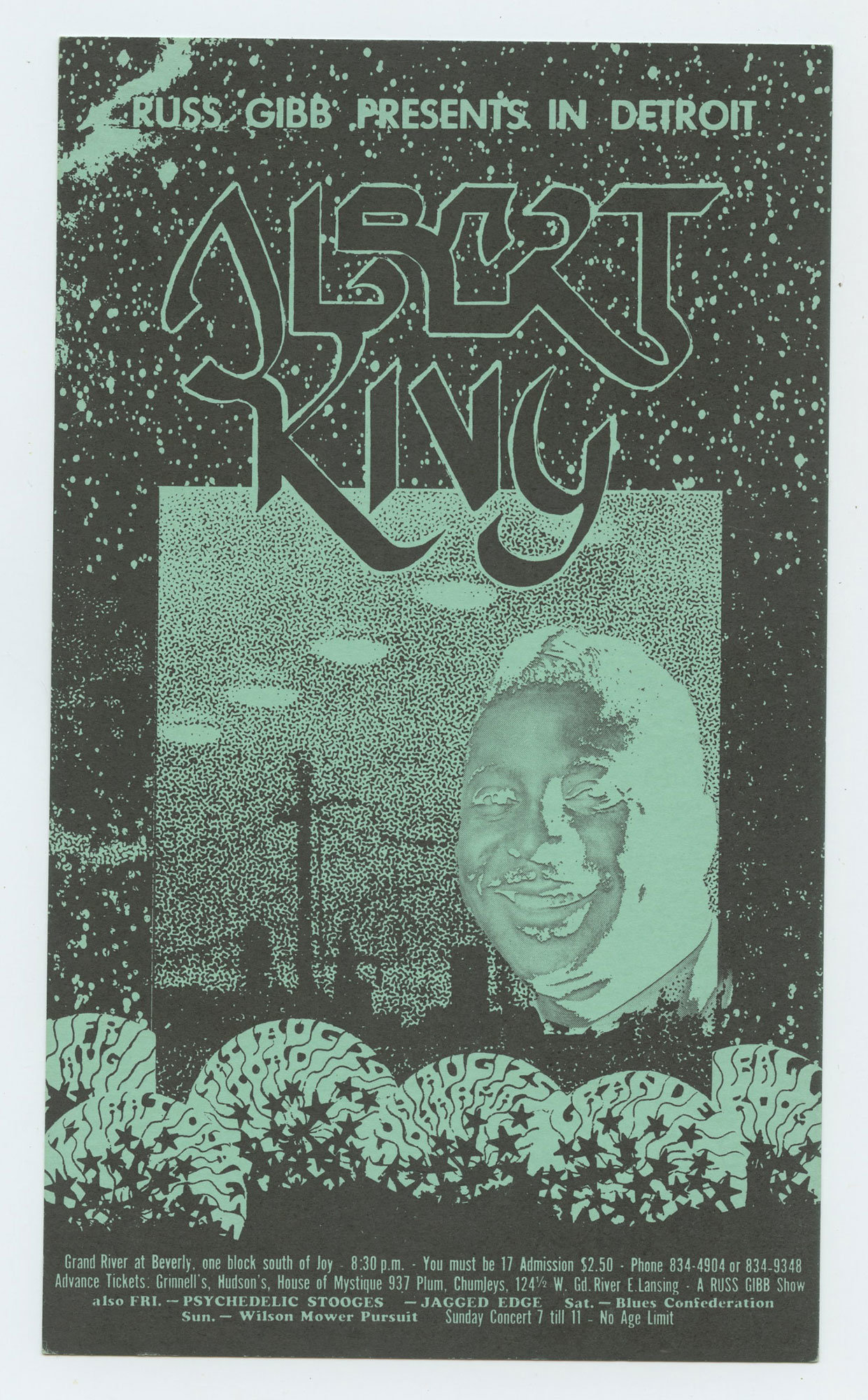 Grande Ballroom Postcard 1968 Aug 23 Albert King Jagged Edge