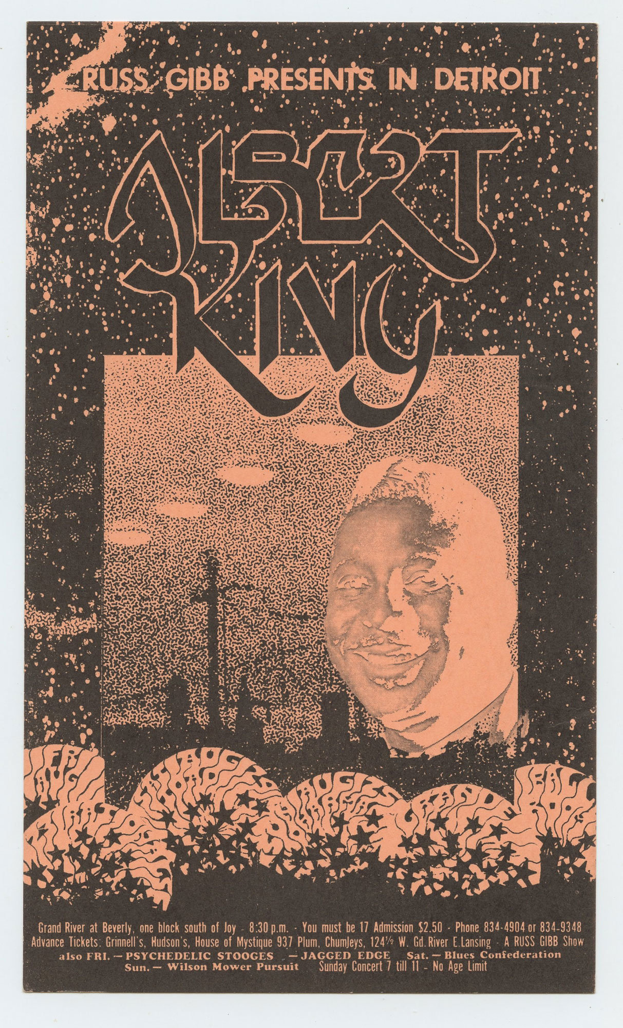 Grande Ballroom Postcard 1968 Aug 23 Albert King Jagged Edge