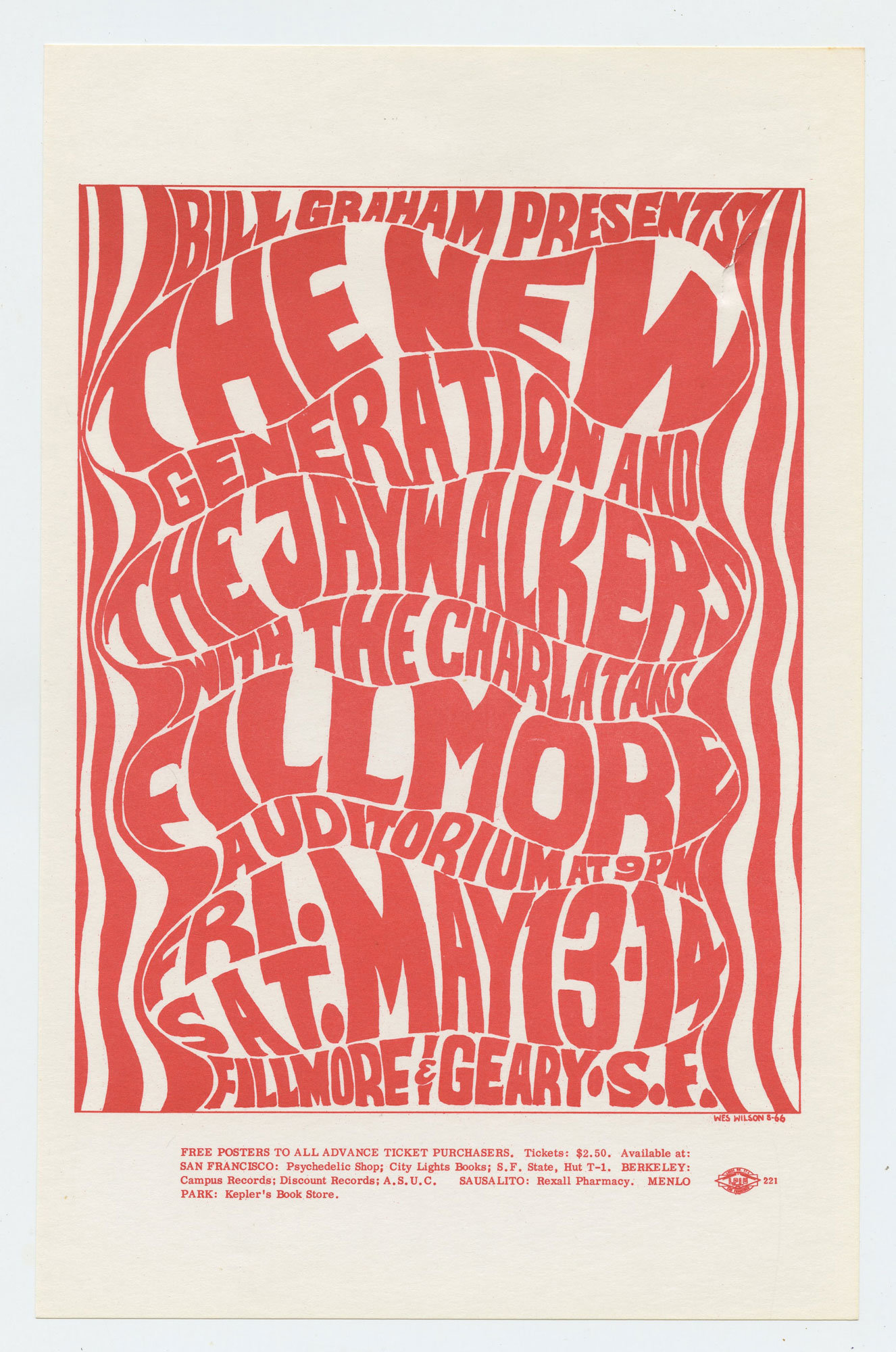 BG   6 Handbill New Generation Jay Walker Charlatans 1966 May 13 Very Fine