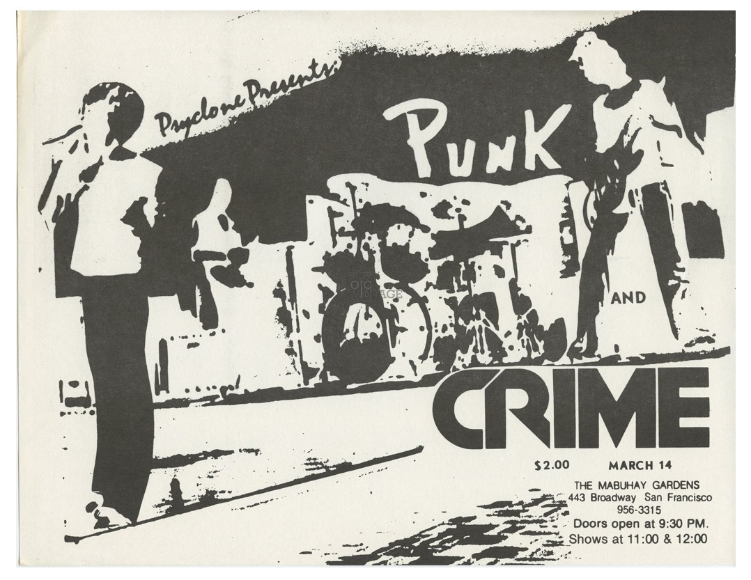Crime Early American Punk Band  Handbill 1977 March 4 Mabuhay Gardens