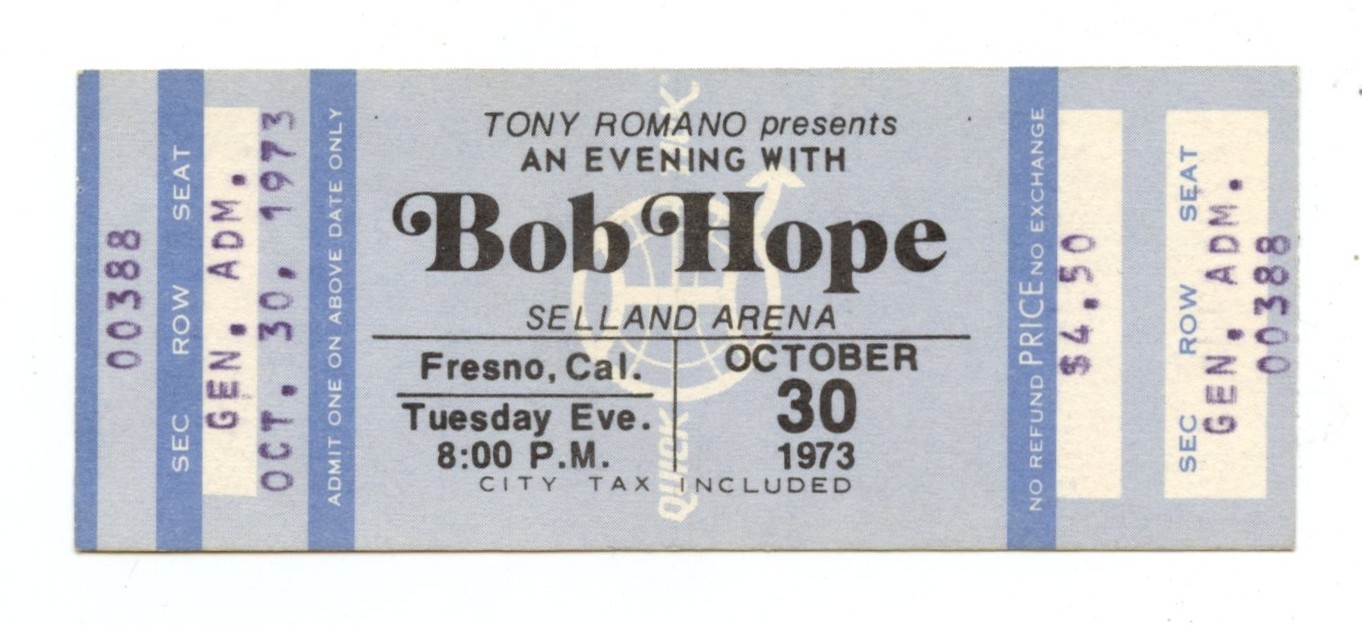 Bob Hope Ticket Vintage 1973 Oct 30 Selland Arena Fresno CA  