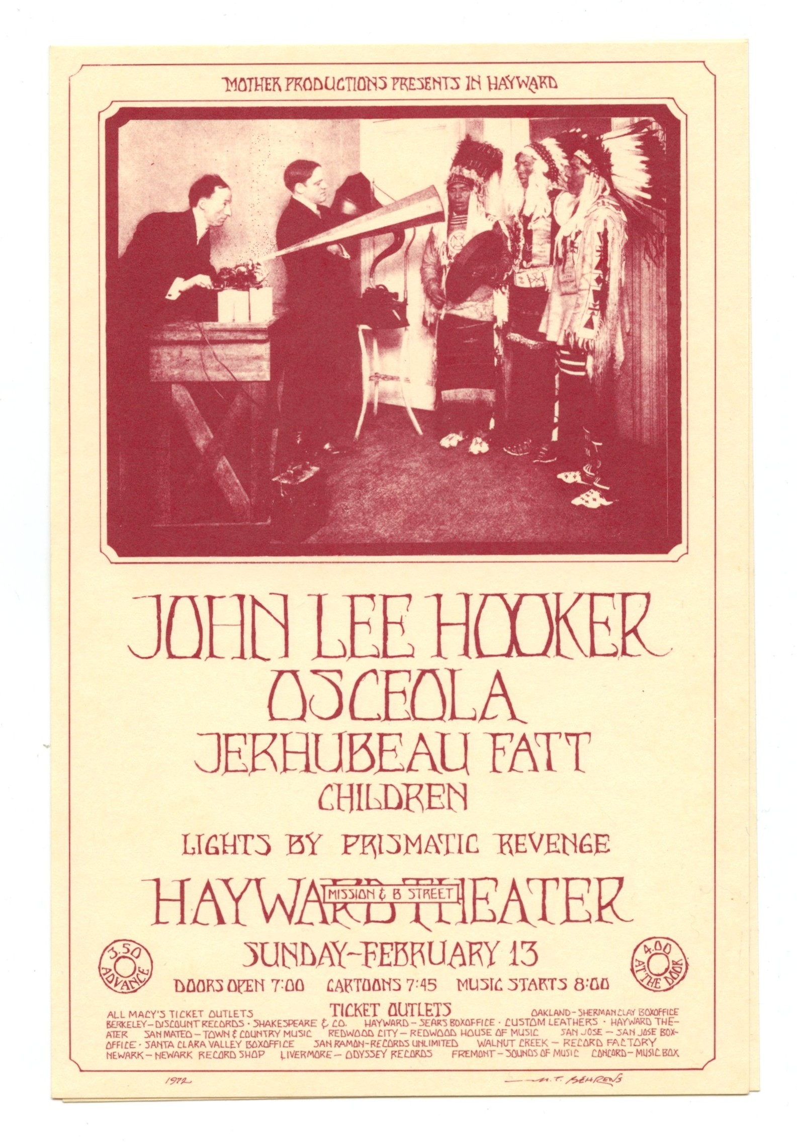 John Lee Hooker Handbill 1972 Hayward Theatre Mark T. Behrens