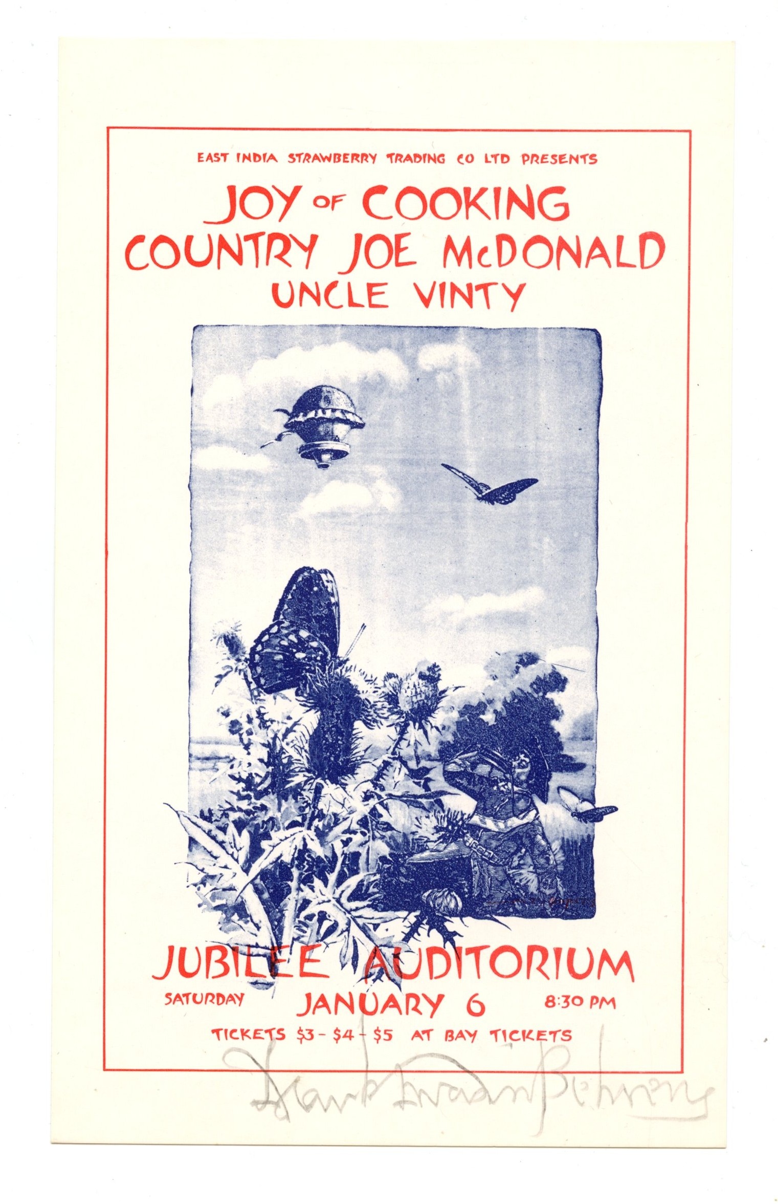 Jubilee Auditorium Handbill Joy of Cooking Country Joe McDonald 1973 Mark T Behrens signed